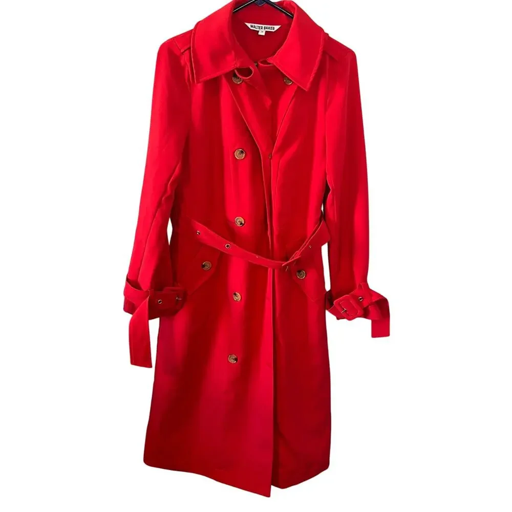 New without tags Walter Baker Freya Red Trench Coat Jacket Size Small - Picture 2 of 16